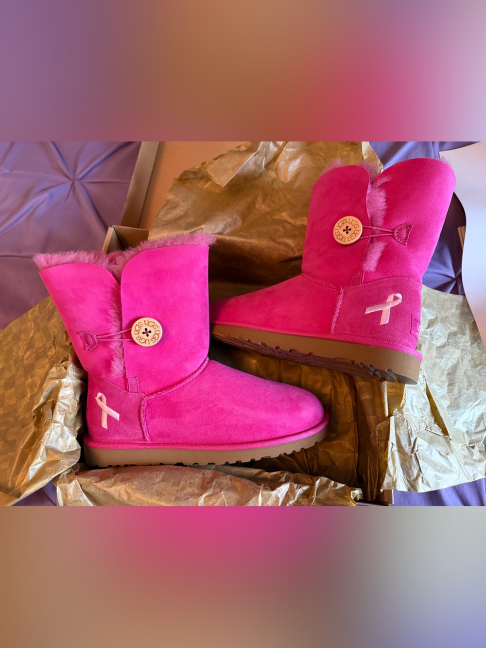 UGG Bailey Button Raspberry Breast Cancer sz 8 NIB